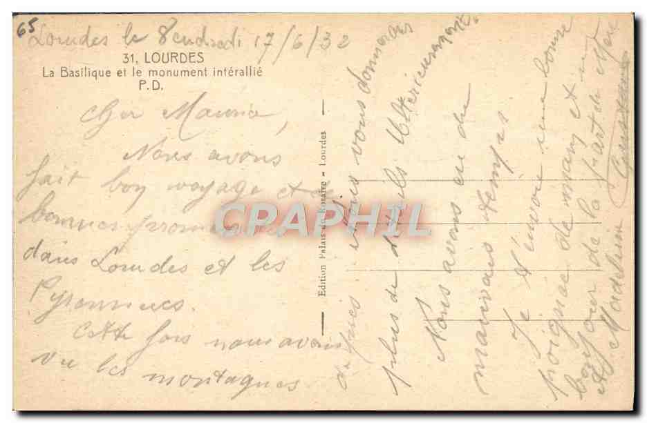 CPA Lourdes La Basilique Et Le Monument Interallie — Verso