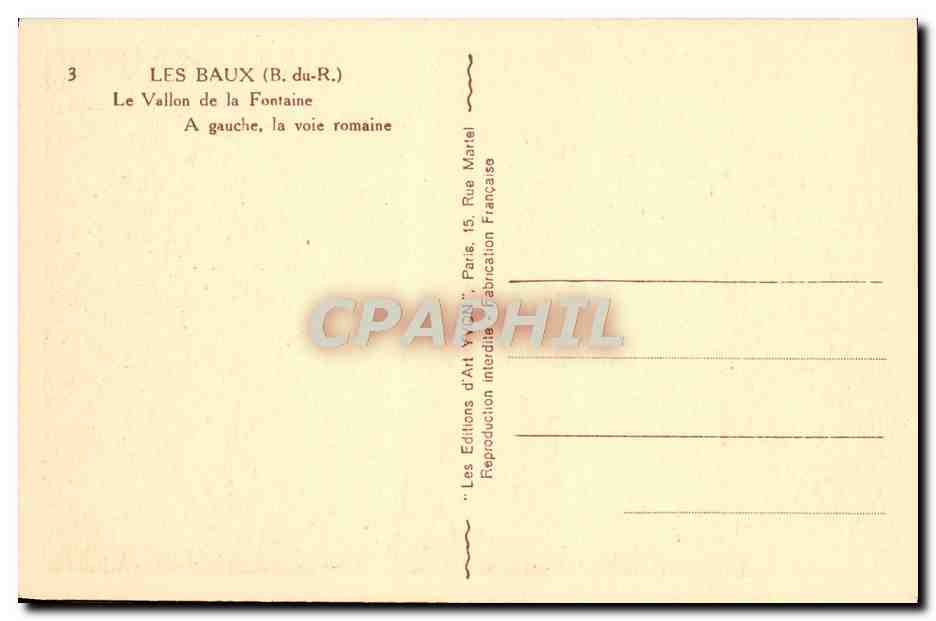 CPA Les Baux Le Vallon et la fontaine — Verso