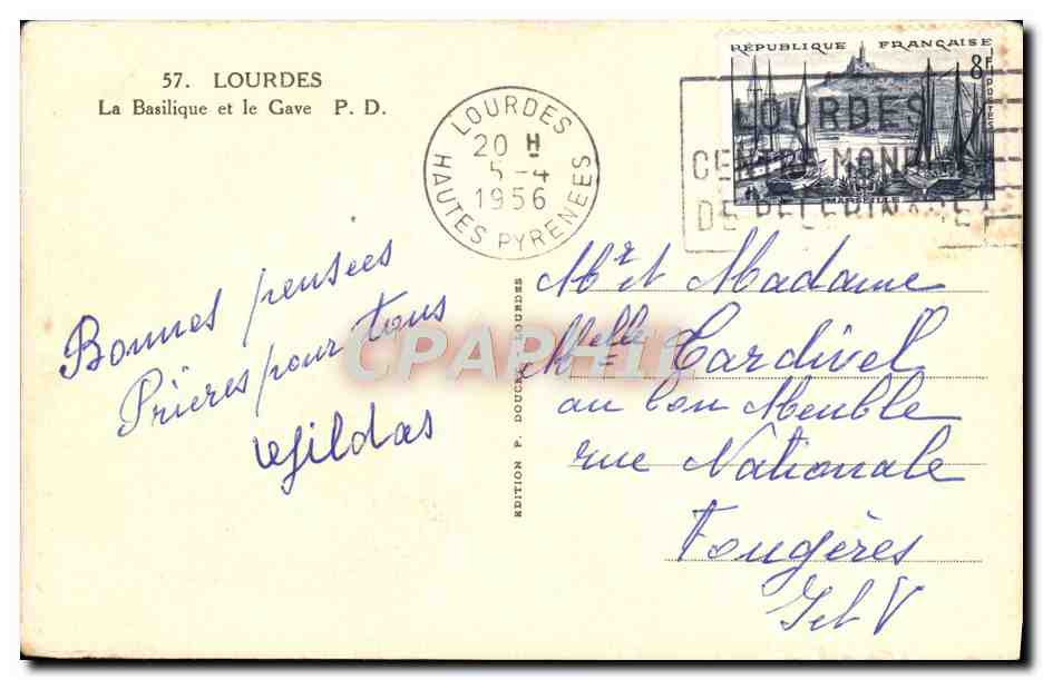 CPA Lourdes La Basilique Et Le Gave — Verso