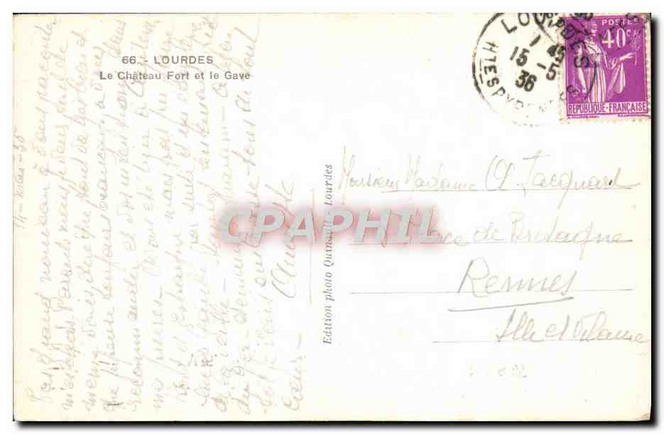 CPA Lourdes Le Chateau Fort Et Le Gave — Verso
