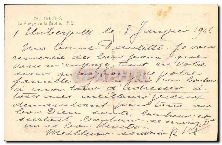 CPA Lourdes La vierge de la grotte — Verso