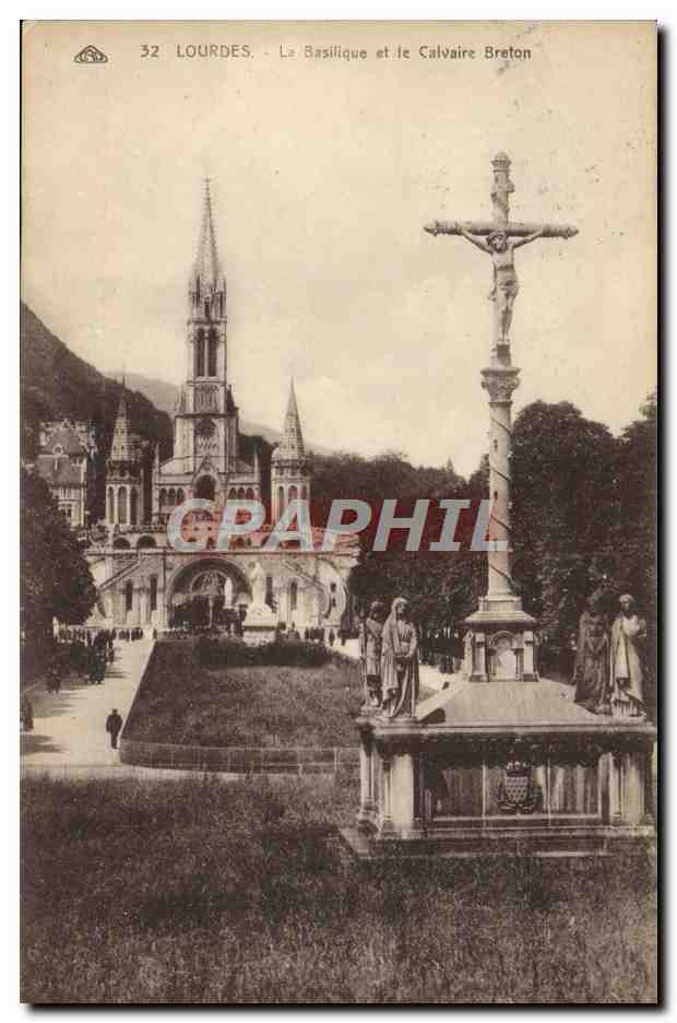 CPA Lourdes La Basilique et la calvaire breton 