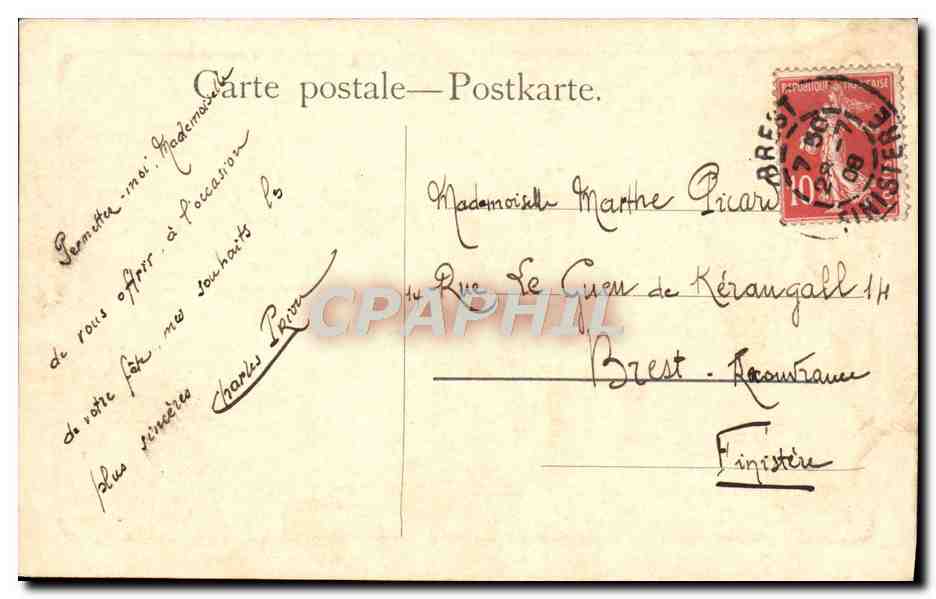 CPA Coucher Du Soleil  — Verso