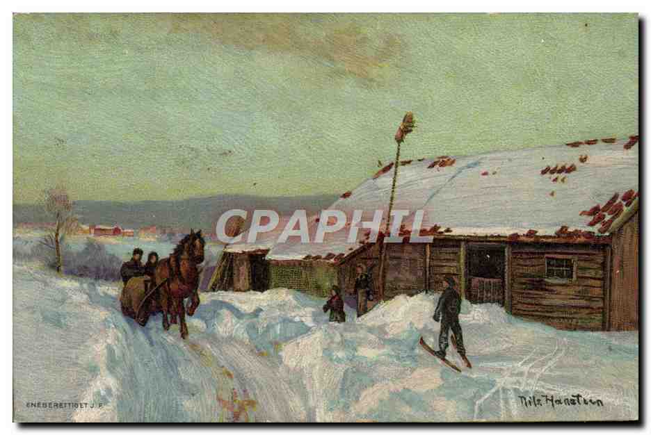 CPA Norvege Traineau Cheval