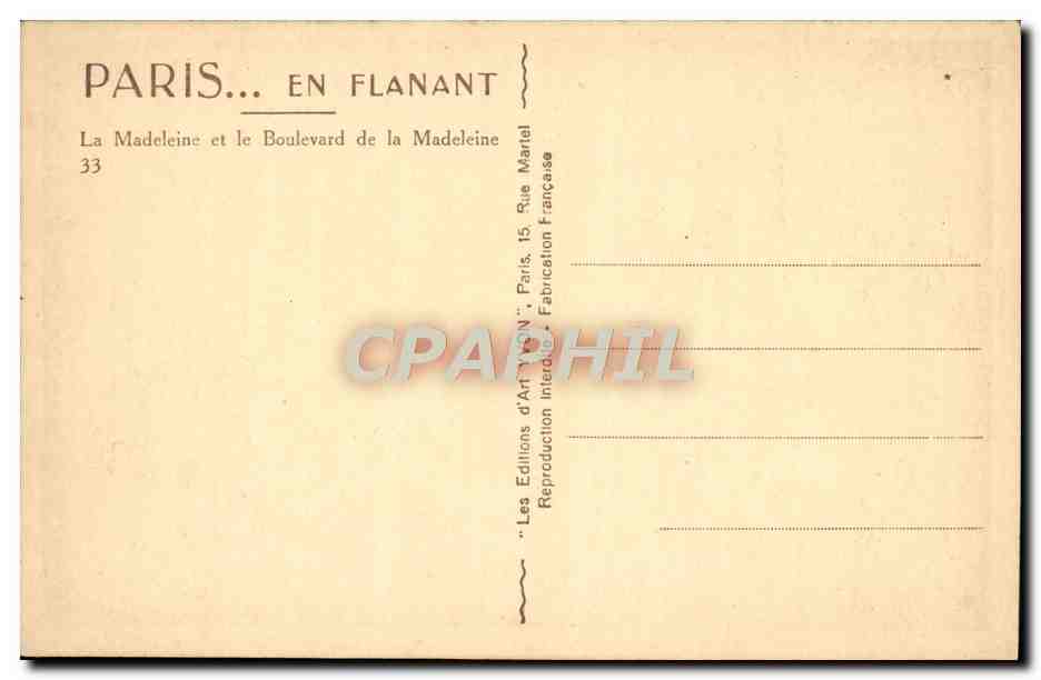 CPA Paris La Madeleine Et Le Boulevard de la Madeleine  — Rückseite