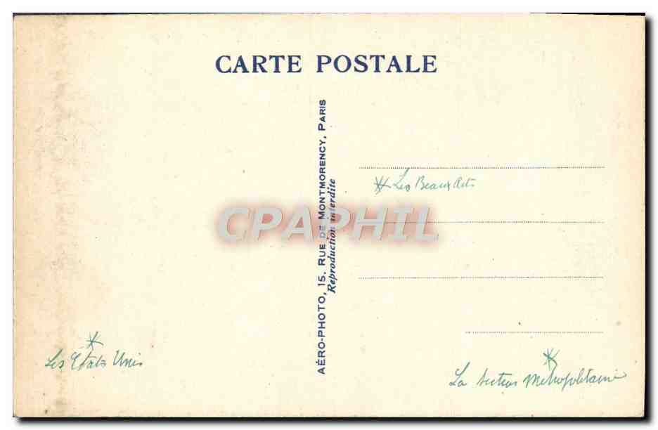 Les Beaux-Arts, les États-Unis — Vue aérienne de l'Exposition Coloniale, Paris 1931 — Aéro-Photo T.144 — Verso