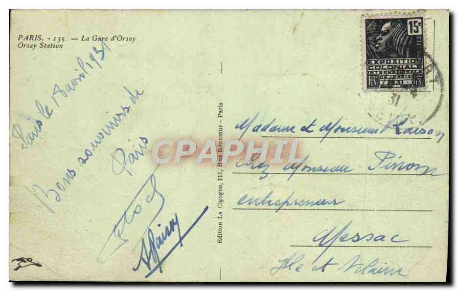 CPA Paris La Gare D'Orsay — Verso