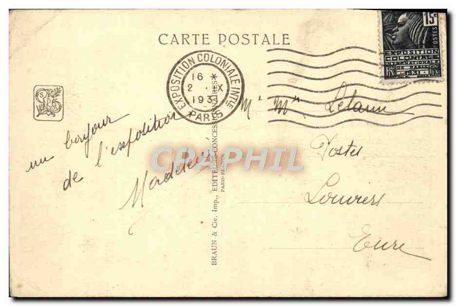 CPA Paris Pavillon De La Nouvelle Caledonie Exposition coloniale internationale 1931 — Rückseite