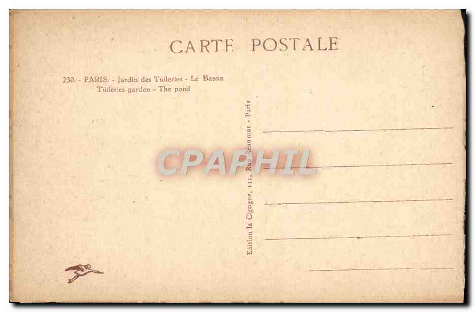 CPA Paris Jardin des Tuileries Le Bassin — Verso