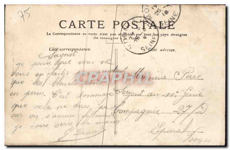 CPA Paris La Statue de la Republique — Verso