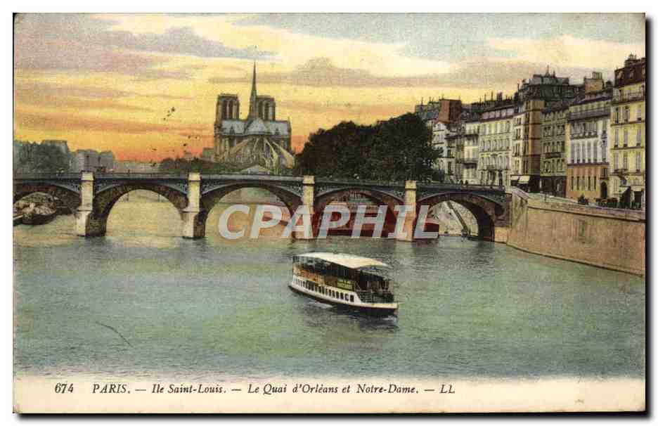 CPA Paris Ile Saint Louis Le Quai d'Orleans et Notre Dame