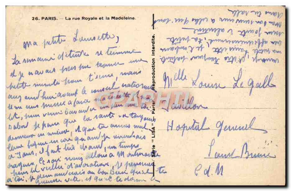 CPA Paris La Rue Royale et la Madeleine — Verso