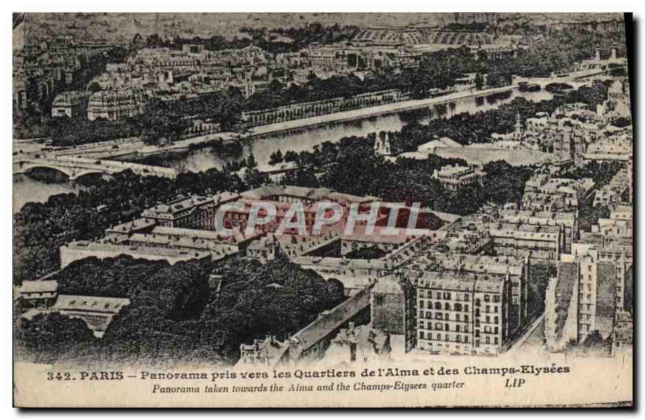 CPA Paris Panorama Pris Vers les Quartiers de L'Alma et des Champs Elysees