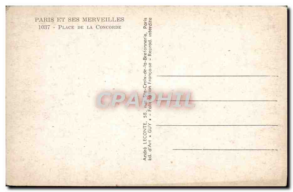 CPA Paris Et Ses Merveilles Place De La Concorde — Verso