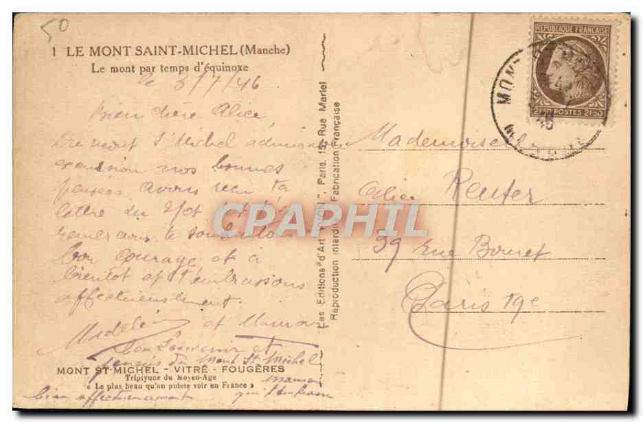 CPA Le Mont St Michel Le Mont Par Temps d'equinoxe — Verso