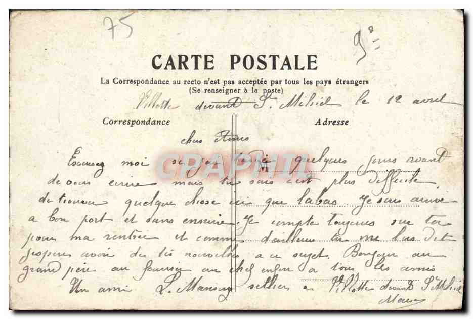 CPA Paris L'Opera — Rückseite