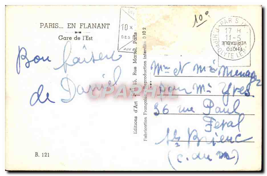 CPM Paris Gare de L'Est — Rückseite