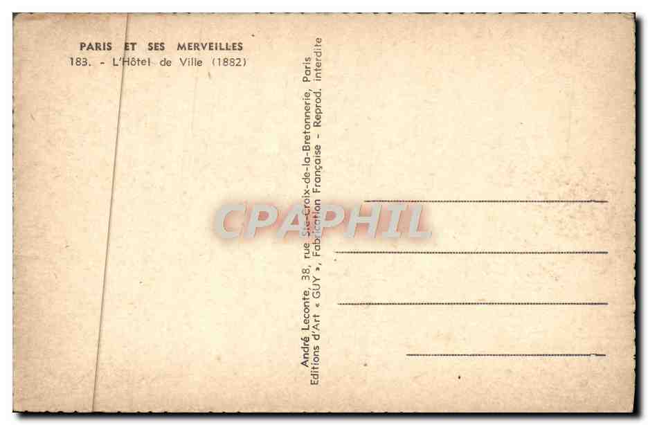CPA Paris Et Ses Merveilles L'Hotel de Ville — Rückseite