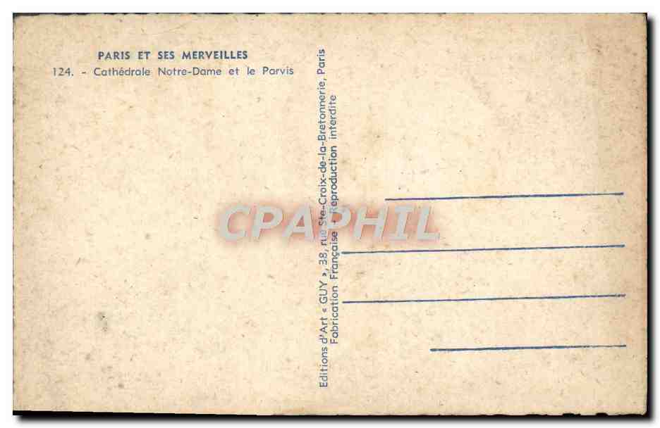 CPA Paris Cathedrale de Notre Dame et le parvis — Verso