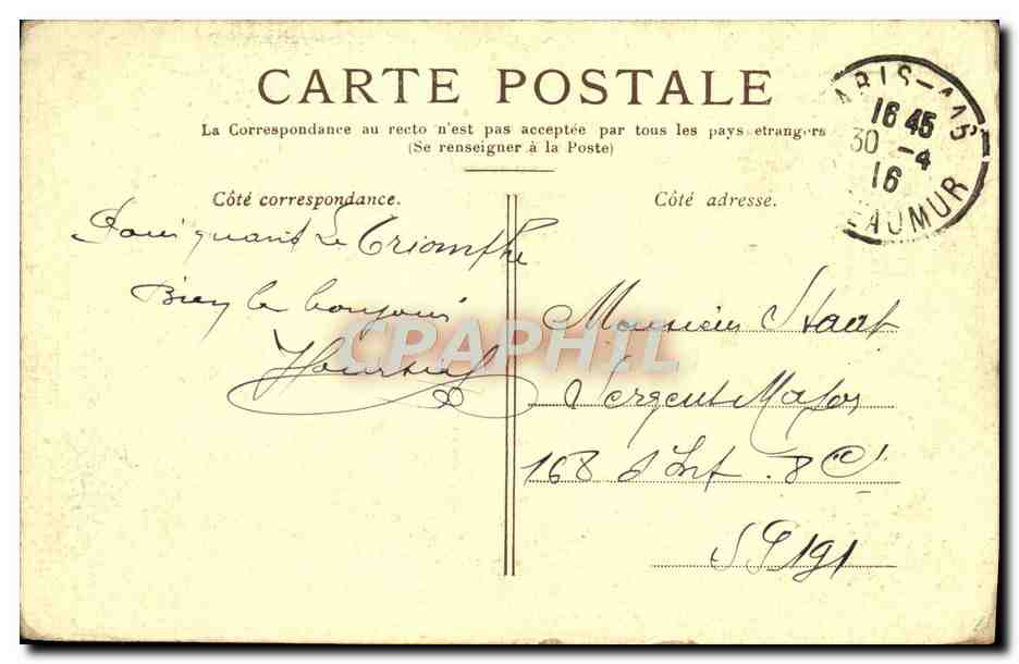 CPA Paris L'Arc de Triomphe des Tuileries — Rückseite