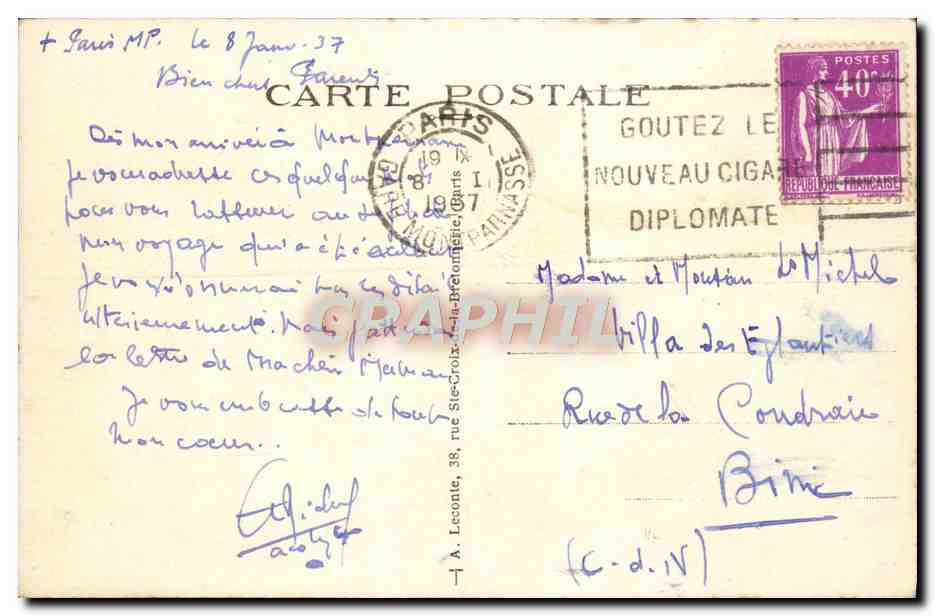 CPA Paris La Gare Montparnasse Tramway — Verso