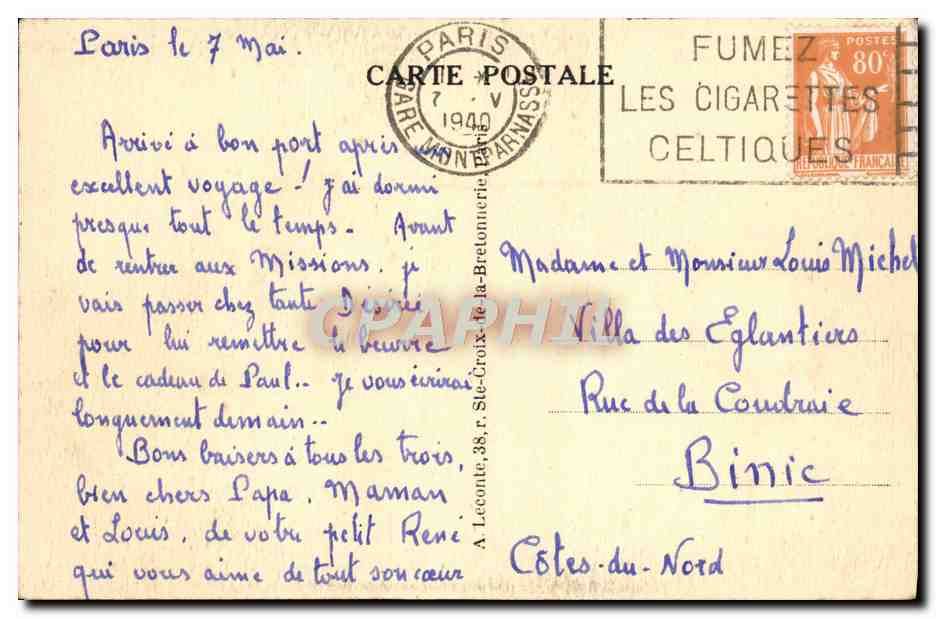 CPA Paris La Gare Montparnasse Tramway — Rückseite