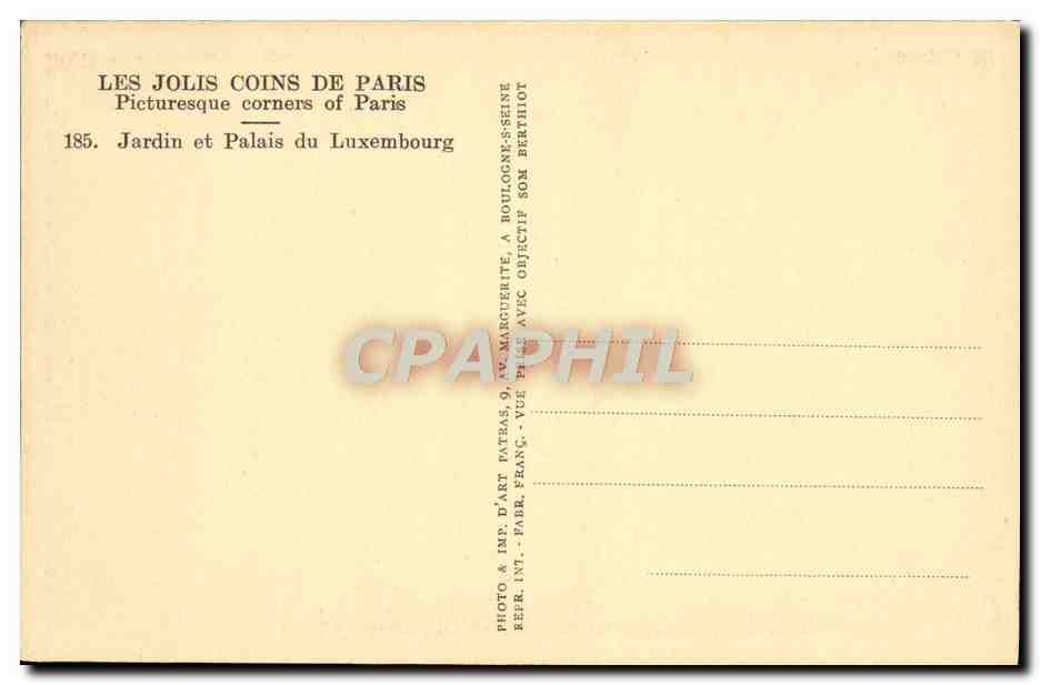 CPA Paris Jardins et palais du Luxembourg — Verso