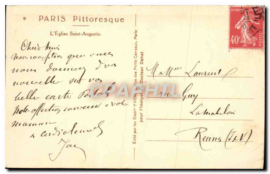 Paris — Die Kirche Saint-Augustin — Verlag der Établissements Yvon, Paris — Rückseite