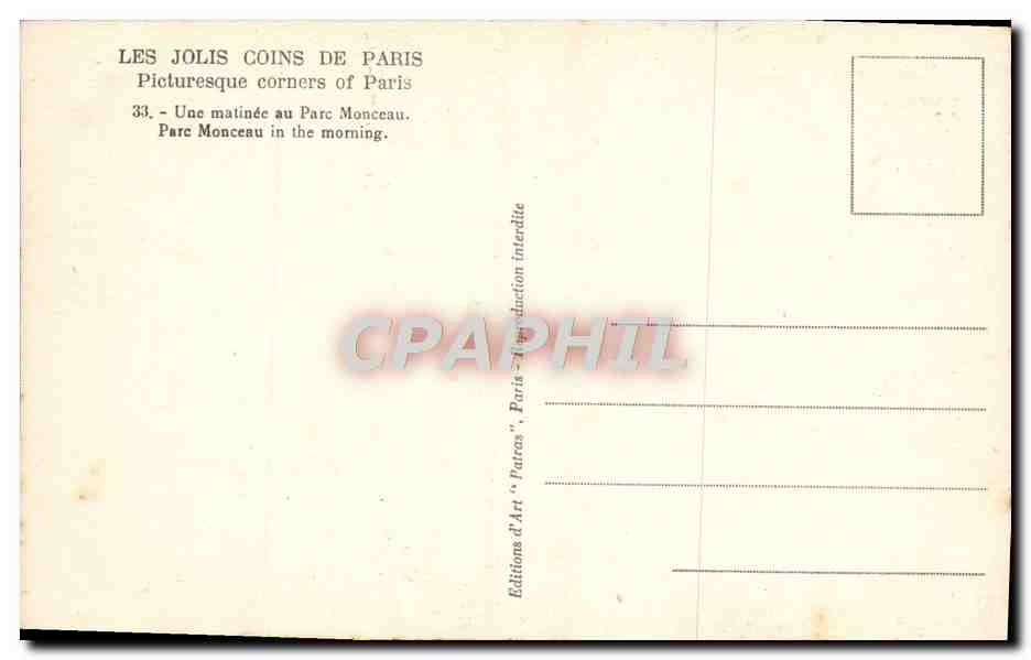 CPA Paris Une matinee au parc Monceau  — Rückseite