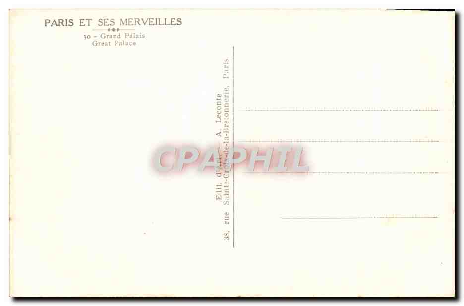 CPA Paris Et Ses Merveilles Grand Palais — Rückseite