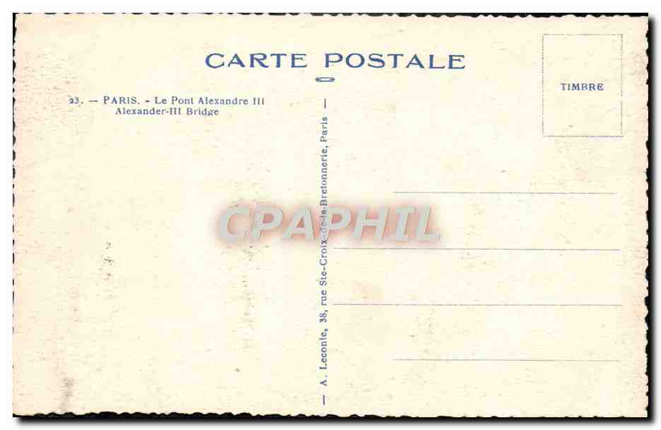 CPA Paris Et Ses Merveilles Pont Alexandre III — Rückseite