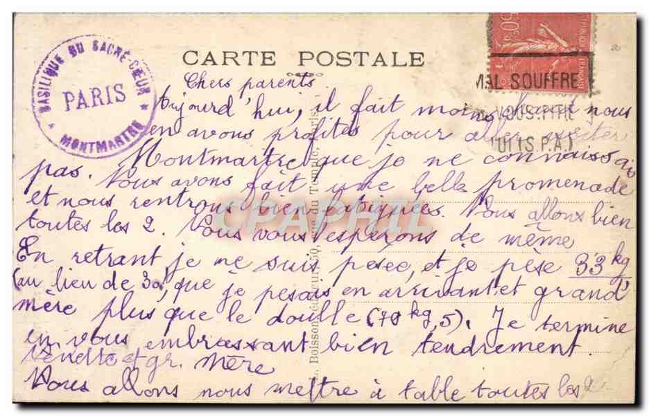 CPA Paris Sacre Coeur de Montmrtre  — Rückseite