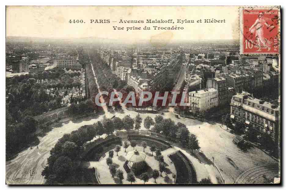 CPA Paris Avenues Malakoff Eylau et Kleber Vue prise du Trocadero 