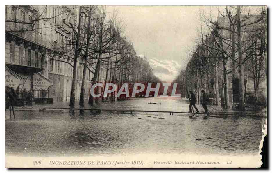 Inondations de Paris (Janvier 1910) — Passerelle Boulevard Haussmann — L.L. n°206