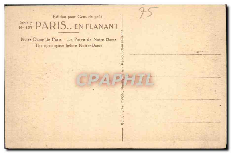 CPA Paris Notre Dame de Paris Le Parvis De Notre Dame Gargouille — Verso