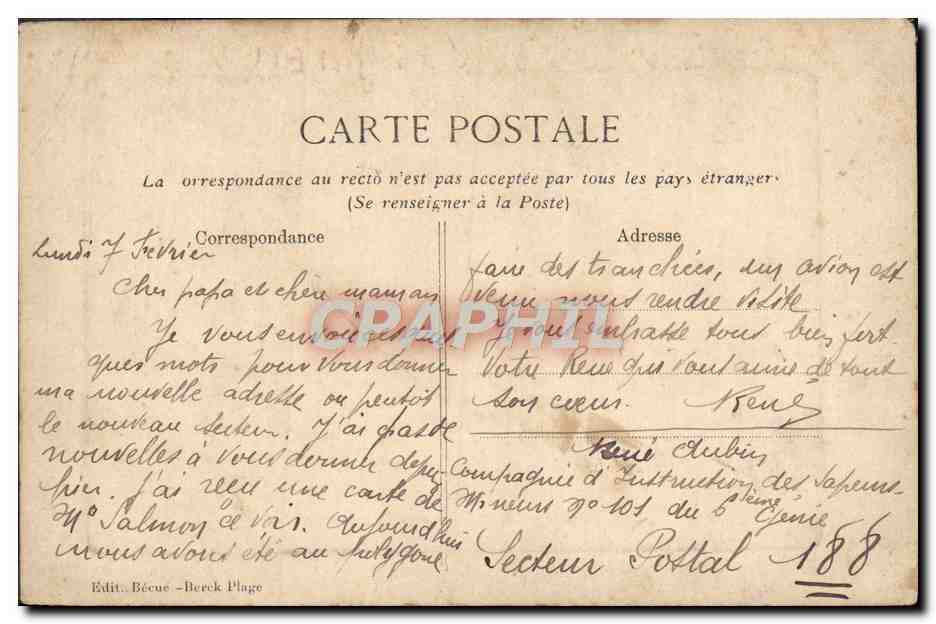 CPA Berck Nouvel Hopital militaire — Rückseite