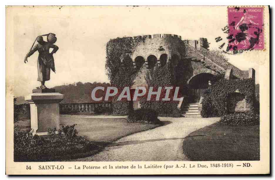 CPA Saint Lo La Poterne et la Statue de la Laitiere