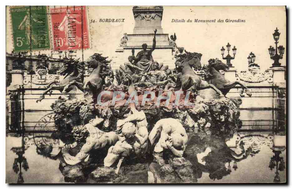 CPA Bordeaux Details Du Monument des Girondins Flamme Cheques postaux