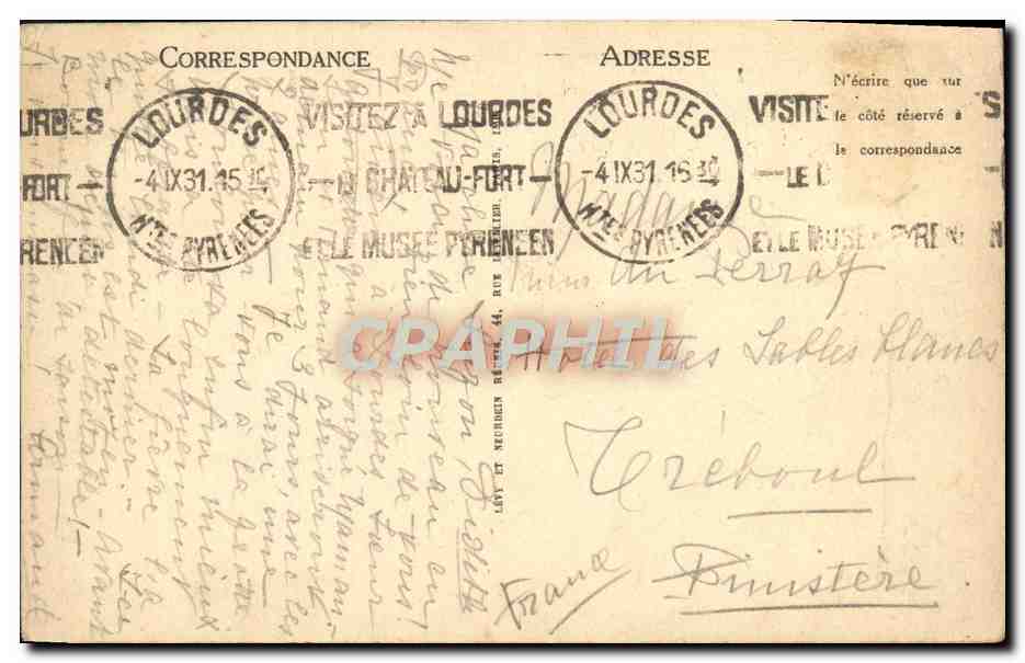 CPA Lourdes Les Piscines Le Gave Devant La Grotte — Verso