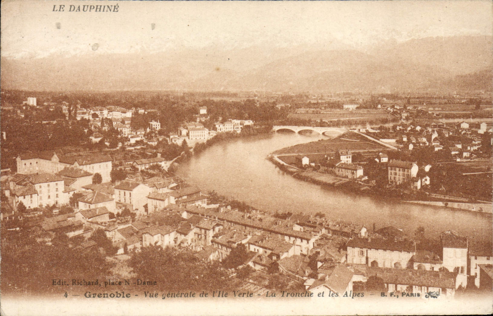 Vue générale de l'Île Verte - La Tronche et les Alpes — Editeur Richard, place N.-Dame, Grenoble
