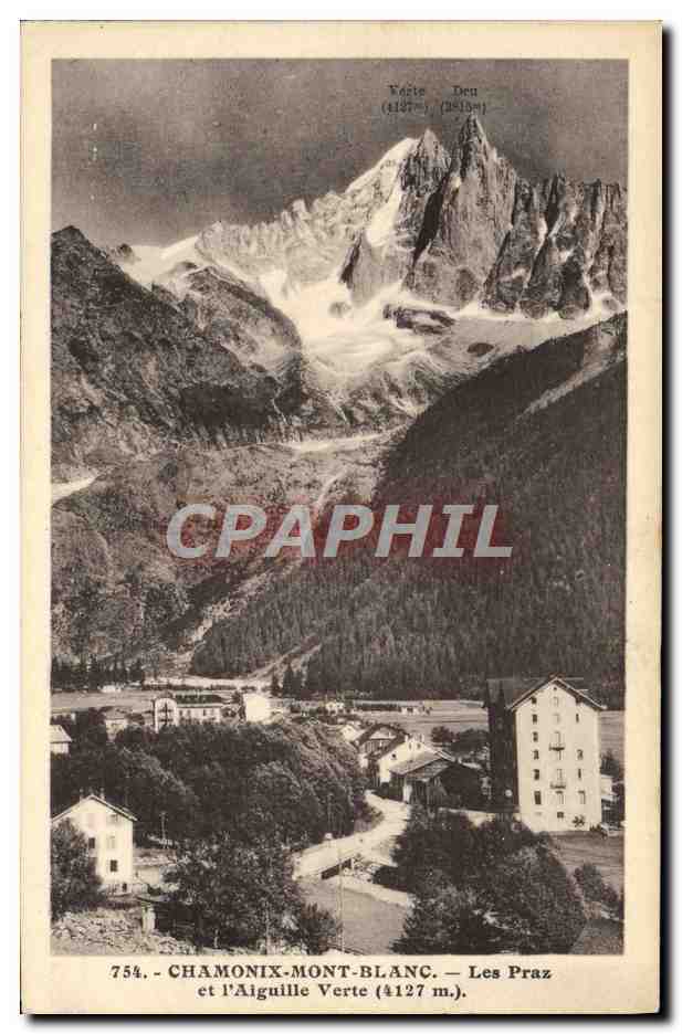 CPA Chamonix Mont Blanc Les Praz et l'aiguille verte