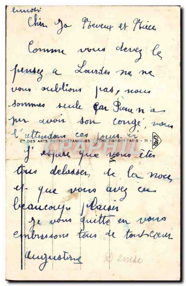 CPA Lourdes Grotte Vierge  — Verso