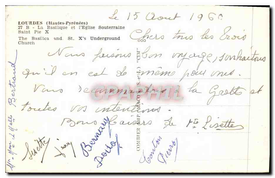 CPA Lourdes La Basilique et L'Eglise souterraine Saint Pie X — Verso
