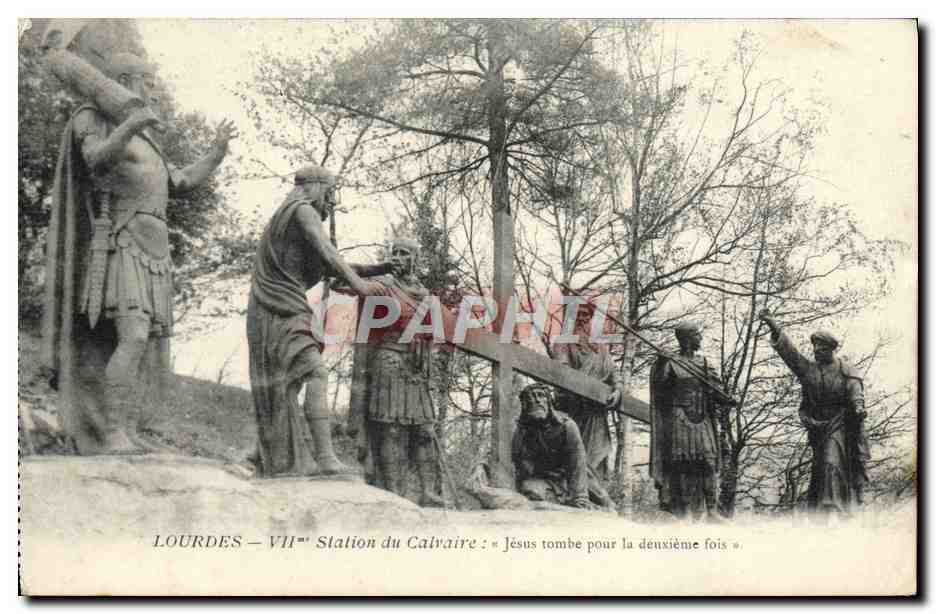 CPA Lourdes 7eme Station du Calvaire Jesus tombe pour la deuxieme fois