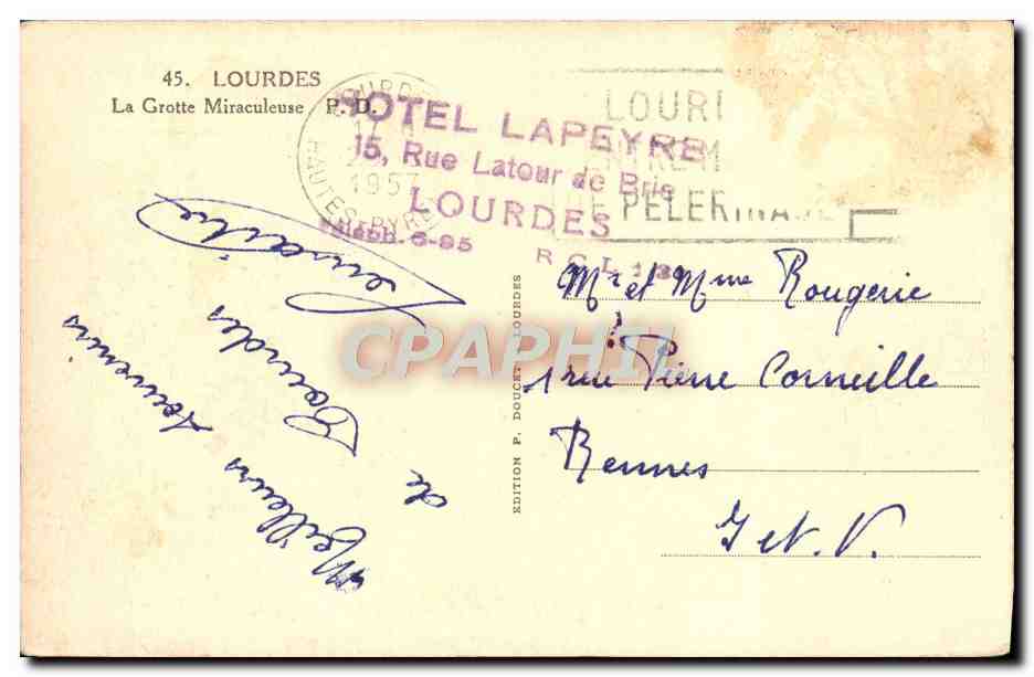 CPA Lourdes La Grotte Miraculeuse  — Verso