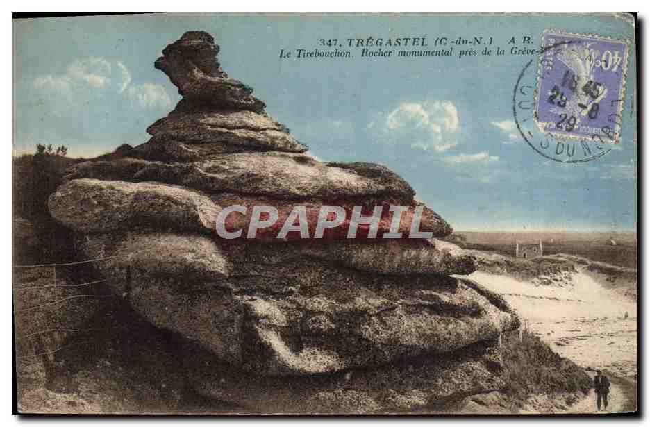 CPA Tregastel le tirebouchon Rocher monumental