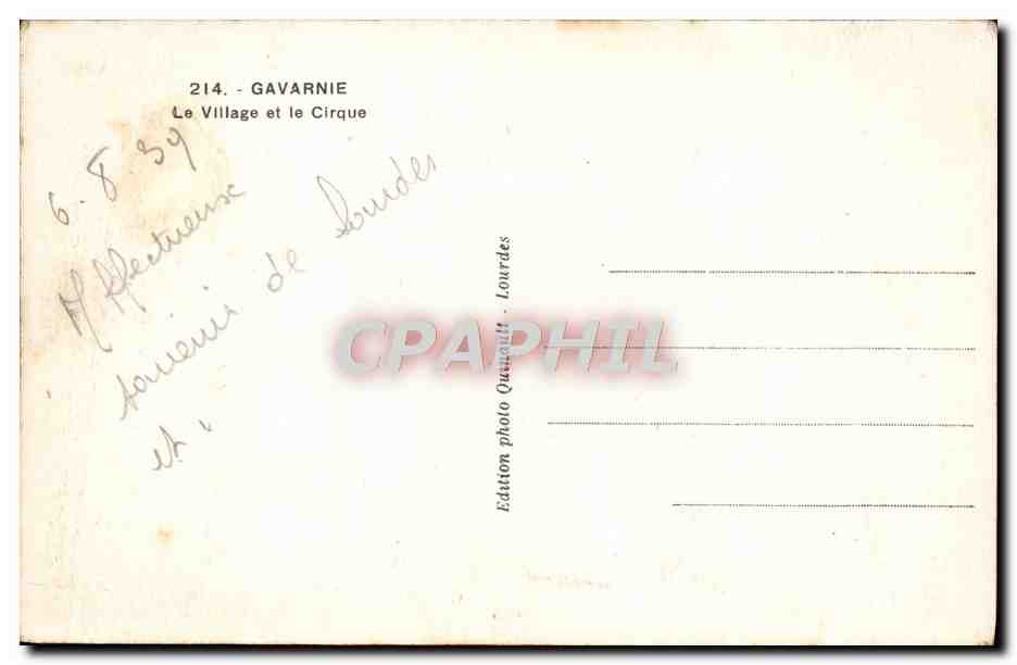 CPA Gavarnie Le Village Et Le Cirque — Verso