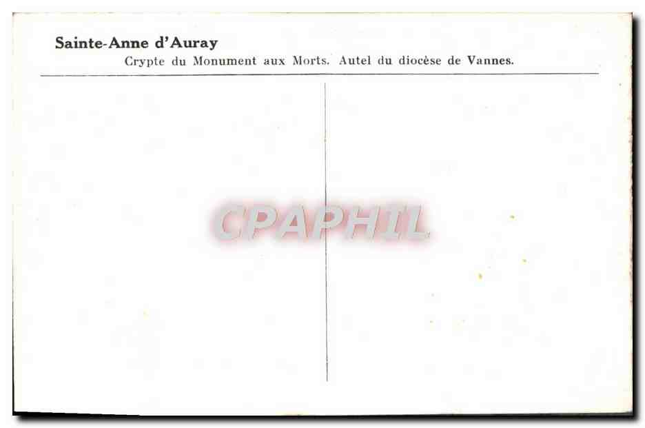 CPM Sainte Anne D'Auray Crypte du monument aux morts Autel du diocese de Vannes — Verso