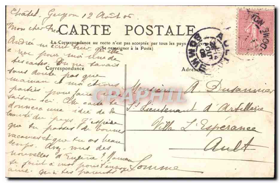 CPA Puy De Dome Chatelguyon Vue Generale Le Calvaire — Rückseite