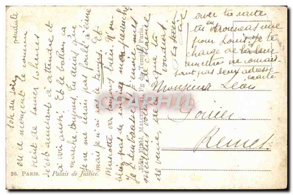CPA Paris Palais De Justice — Verso